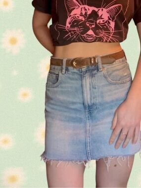 Madewell Light Wash Denim Frayed Hem Skirt